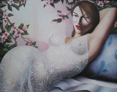 Woman Reclining In Lace (oil on canvas 104 x 84 framed) £1850 plus delivery by 