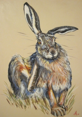 Hare In The Stubble (acrylic on canvas unframed 50 x 70cm) £400 plus delivery