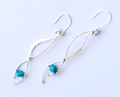 Long Turquoise Twisted Serpent Earrings by 