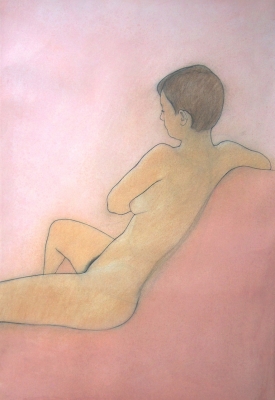 Alex, seated, pink  (pastel & black chalk framed 85 x 114cm) by 