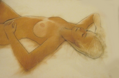 Louise reclining, study (pastel & black chalk framed 120 x 90cm) 
