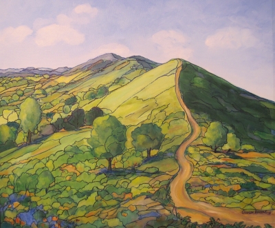 Early Summer on the Malverns  (oil and ink on canvas framed 74 x 64cm) SOLD by 