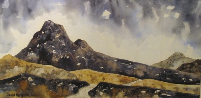 Beneath the Skirid Mountain  (textured watercolour on watercolour paper framed 92 x 58) £590 plus delivery