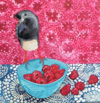Raspberry Sneak (watercolour on watercolour paper framed 22 x 22cm) £245 plus delivery