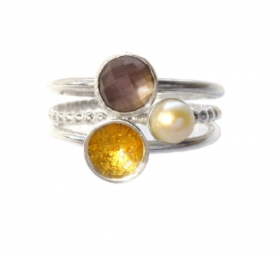 Supernova Rings (22ct gold leaf lined silver cup, smoky quartz, f.w.pearl) £40 to £45 plus delivery by 
