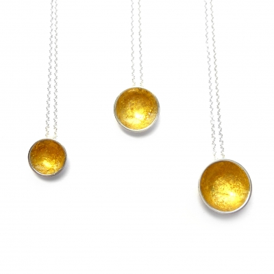 Supernova Pendants (18inch trace chain, domed silver cups lined with real 22ct gold leaf) £40 to £50 plus delivery by 