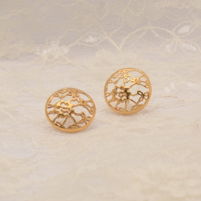 Gold Plated Silver Lace Round Studs NS04C £82