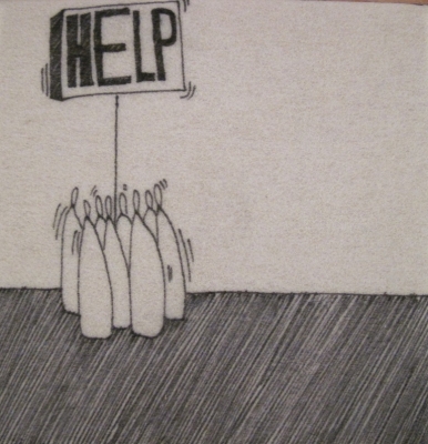 Help (group) (ink on fibre 12 x 12 cm) £25 plus delivery