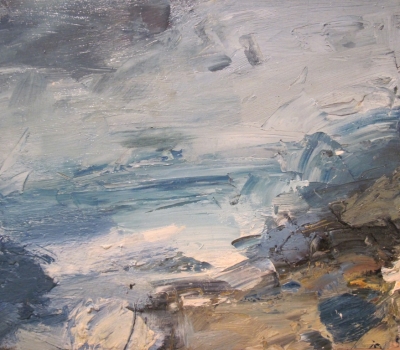 Cove, Stormy Sky (oil on board framed 36 x 32cm) £850.00 plus delivery