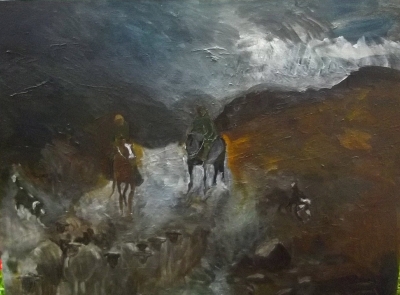 Claire Griffiths, Drovers ( 39 x 32 inchs, Acrylic on Canvas) £750 Plus Delivery