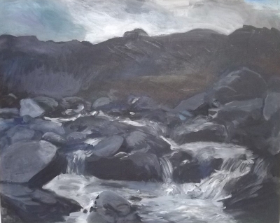 Claire Griffiths, Among Mountains (39 x 32 inchs, Acrylic on Canvas) £750 Plus Delivery by 