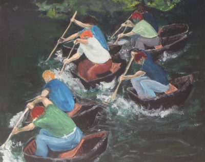 The Coracle Dance  (acrylic 50 x 50cm 19.5 x 19.5 inches framed) £495