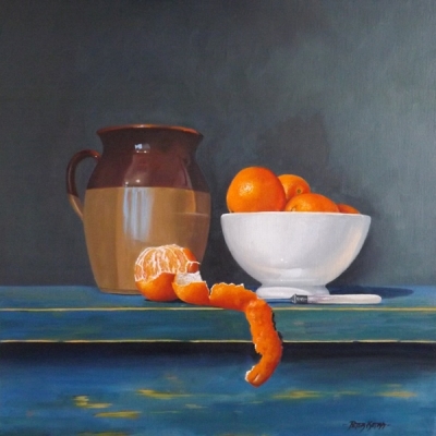 Clementines and Glazed Jug (oil on canvas framed 16 x 16inches) SOLD