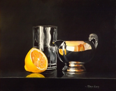 Lemon Silver Jug & Water (oil on linen panel framed 10 x 12inches) £900 plus delivery