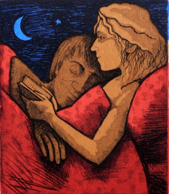 Reading in Bed (Etching with woodcut, 21x18cm) £195 plus delivery