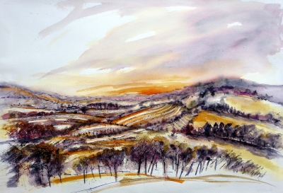 Autumn Light on the Hill (38 x 26 inchs, watercolour) £350 plus delivery by 