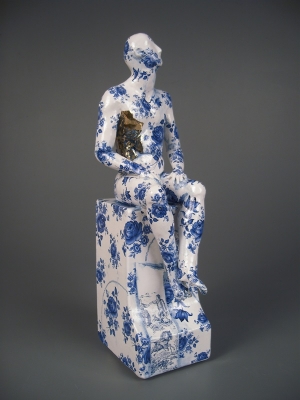 Seated Male Nude on Plynth (original ceramic blue and white) £495 plus delivery by 