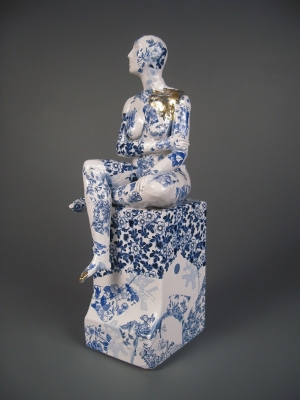 Seated Female Nude on Plynth (original ceramic blue and white) £495 plus delivery