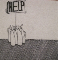 Help (group) (ink on fibre 12 x 12 cm) £25 plus delivery
