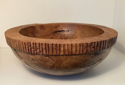 Brown Oak burr bowl (carved rim) by Keith Fenton