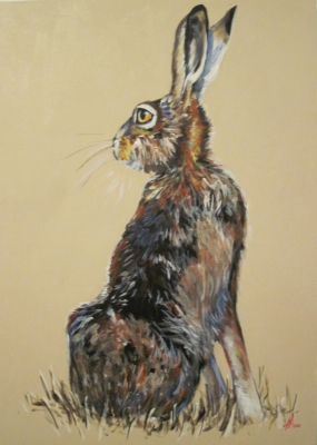 Hare In The Field (acrylic on canvas unframed 50 x 70cm) £400 plus delivery