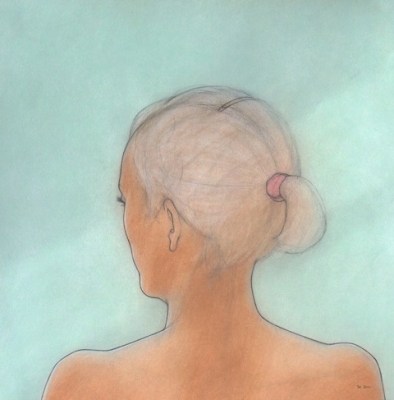 Louise, head study, ice blue (pastel & black chalk framed 54 x 54cm)  by 