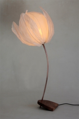 curved almond light (copper stem & oak base) Sold