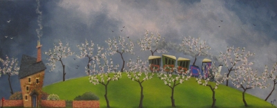 Morning departure, travelling through the seasons,dreaming adventure (oil painting on canvas unframed 20cm x 50cm) Sold