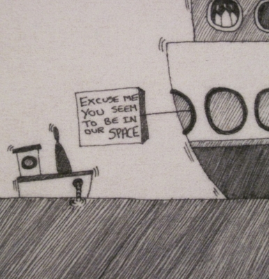 Boat trip (Parking) (ink on fibre 12 x 12cm) £25 plus delivery