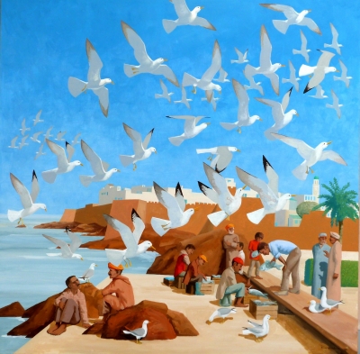 Gulls, Essaouira, (72 x 72, oil on panel) Sold