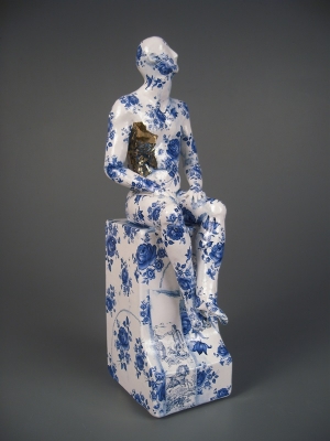 Seated Male Nude on Plynth (original ceramic blue and white) £495 plus delivery