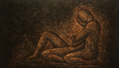 Absorbed (sand and mixed media on canvas 170 x 100cm framed) £1,995.00 plus delivery