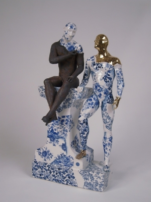 Two male nudes on 'I' plinth (precious series)