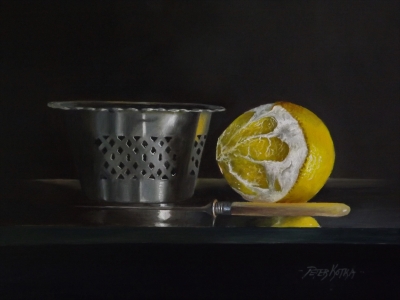 Pierced Silver Basket with Peeled Lemon! by Peter Kotka