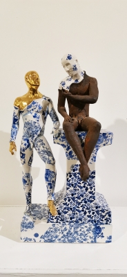 Two Male Nudes on I Plinth (Precious Series) (167) by Pierre Williams