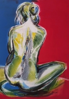 Nude in Blue with Red 