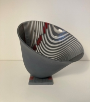 Grey with red accents vessel with matching stand