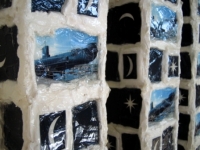 Moon, Star & Submarine (wood, paper, plaster & acrylic gel 102 x 33 x 8cm) £560