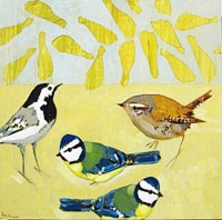Four Birds on Sycamore Seeds