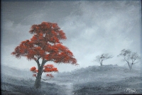 Monotone Landscape with Red Tree 2